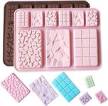 MoldBerry Assorted Chocolate Bar Mould Silicone Chocolate Bar Moulds Multiple Shapes Mini Heart Cracks Small Cadbury Mold for Cake Decorating Candy Jelly Chocolate Waffle Size (19.8 x14 x 1 Cm)