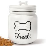 Dog Treat Container Airtight - 6"W x 8"H Ceramic Dog Treat Jar with Lid - Big Matte White Dog Treat Canister - Large Dog Cookie Jar - Pet Treat Container Airtight - Dog Treat Jars for Kitchen Counter