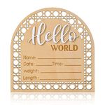 Baby Announcement Sign, 5.5 Inch Wooden Birth Newborn Welcome Sign Hello World New Baby Name Sign, Name Plaques for Girl Boys Photo Prop Baby Shower Nursery Hospital