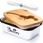 Butter Dish with Lid,Butter Dish for Countertop,AISBUGUR Metal Butter Keeper with Stainless Steel Multipurpose Butter Knife,Large Butter Container with Silicone Home Decor Kitchen Gift White