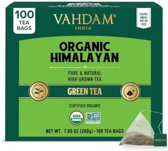 VAHDAM, Organic Himalayan Green Tea (100 Count) High Grown, Non GMO, Gluten Free, Low Caffeine | Earthy & Smooth | Resealable & Plant-Based Pyramid Tea Bags