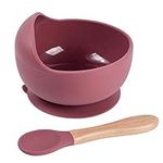 Silicone Suction Bowl & Bamboo Spoon Weaning Set | Baby Feeding Bowls and Spoons | Food Grade Baby Feeding Set | Suction Bowl BPA Free Children Tableware Eating Bowl.