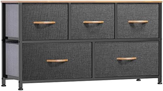 DWVO Dresser TV Stand, Fabric Dresser with 5 Drawers, Dresser for Bedroom, Wide Dresser, Storage Tower, Chest of Drawers for Closet, Living Room, Hallway, Dull Grey