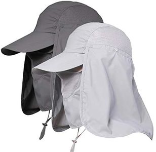 JORMATT 2 Pack Unisex UV Protection Outdoor Wide Brim Sun Hat UPF 50+ with Flap Neck Cover Foldable Fishing Safari Cap, 2 Pack