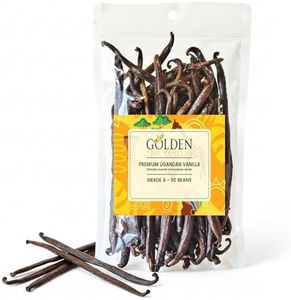 Golden Pod Vanilla Beans 50 Count | Bulk Gourmet Grade A Whole Vanilla Pods | Soft, Moist & Aromatic Beans for Extract Making, Baking, Cooking & Desserts.
