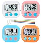 4 Pack Digital Kitchen Timer with Large LCD Display, Loud Alarm, Magnetic Back with Stand, Classroom Timers for Teachers Kids and Cooking Baking Sports Office, On/Off Switch, Minute Seconds Count Up Countdown and Simple Operation (4 Colors)