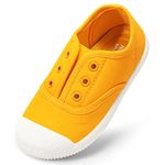 Unisex Kids Canvas Shoes Toddlers Sneakers Breathable Slip-on Trainers Pumps Plimsoles for Boy and Girls Yellow UK7