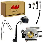 NewJ's Carburetor with Ignition Coil Fuel Line Filter Fit for STIHL Chainsaw 038 MS380 MS381 038 AV Super Magnum