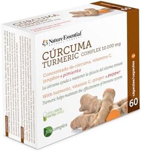 Nature Essential | Cúrcuma Complex 10.000 mg | 60 Cápsulas Vegetales | Jengibre, Pimienta Negra y Vitamina C | Antiinflamatorio | Ayuda a Reforzar el Sistema Inmune | 95% Curcumina