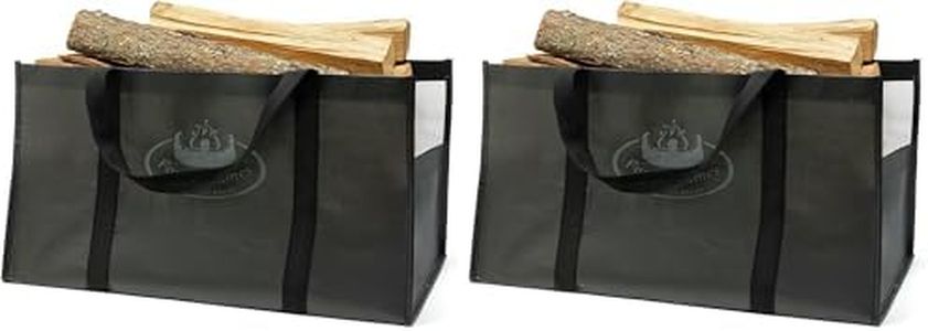 CKB LTD Large Firewood Carrier Bag - Multi-Purpose Heavy Duty Tote - Traditional Easy Carry For Fireplace, Wood Stoves, Logs, Camping, Picnic, Beaches, Landscaping, Garden Tools (Pack of 2)