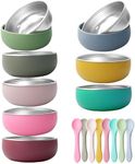 8 Pcs 304 Stainless Steel Baby Bowls with 8 Spoon Kids Bowls with Removable Silicone Shell Toddler Without Suction Bowls Anti Scald Snack Container for Dishwasher for Food Feeding(Multicolor)