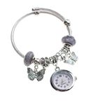 ZOVUTA Women and Girls Fashion Stainless Steel Beaded Adjustable Quartz Watch with Hanging Charms Bangle Jewellery Friendship Bracelet (Random Pearl Designs) Silver with Multicolor