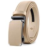 DOOPAI Men's Leather Ratchet Belts, Adjustable Belt in Beige with Sliding Length 34-42 inch, Metal Buckle Men's Belt Cut to fit in the Gift Box