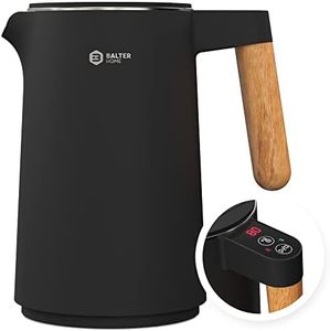 BALTER Edelstahl Wasserkocher mit Temperatureinstellung, 45°C-100°C, Doppelwand, BPA frei, leise & kabellos, Warmhaltefunktion, Teekocher mit Temperaturanzeige, 1.5L, 2200W, Schwarz