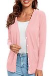 Urban CoCo Women's Long Sleeve Button Down Basic Cardigan Sweater (S, Pink)