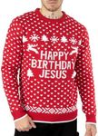 NOROZE Men's Adults Novelty Naked Santa Christmas Knitted Jumper Sweater (2XL, Birthday Jesus Red)