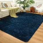 Andecor Soft Fluffy Bedroom Rugs - 5 x 8 Feet Indoor Shaggy Plush Area Rug for Boys Girls Kids Baby College Dorm Living Room Home Decor Floor Carpet, Navy Blue