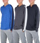 3 Pack: Boys Girls Youth Teen Quick Dry Dri Fit Dry Fit Long Sleeve Active Athletic Hoodie Tops Gym Sweatshirt Basketball Clothes Moisture Wicking Performance -Set 8,XL (14-16)