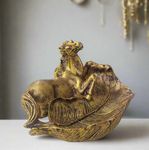 ALILA Elegant Horse on Tray Leaf Polyresin Statue Showpiece Idol for Gifting & Home Table Living Room Decor Decoration, Golden (LxWxH: 8x6.2x5 Inches)