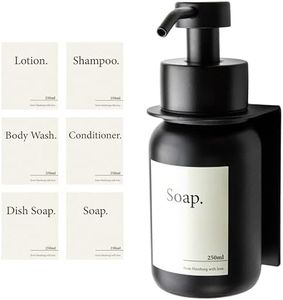 Design Hambourg Distributeur De Savon Mural en Verre avec Fixation Auto-Adhésive | Distributeur À Pompe en Acier Inoxydable | Support Savon Salle de Bain | 1x 250ml Noir Noir
