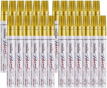 Overseas Paint Pens Paint Markers Bulk - 24 Pack Gold Permanent Oil Based Markers Set, Quick Dry, Waterproof, Medium Tip Marker Pens for Metal, Rock, Ceramic, Wood, Plastic, Canvas, Glass, Rubber