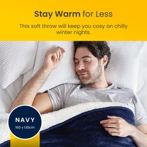 Cosi Home Heated Throw Blanket – Navy, Soft Electric Fleece