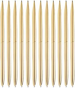 Juvale 12 Pack Gold Ballpoint Pens for Wedding Guest Book, Bulk Office Supplies, Black Ink, 1mm Medium Point (Metallic, 6.4 In)