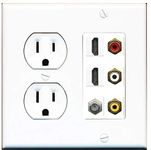 15 Amp Round Power Outlet 3 Port RCA 2 HDMI 1 Coax Cable TV Port Wall Plate