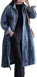 Jofemuho Womens Classic Long Jean Jacket Plus Size Loose Long Sleeve Button Down Denim Jacket Trench Coat, Blue, 4X-Large