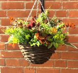 Autumn Winter Artificial Hanging Basket With Berries, Thistle, Various Greenery