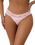 ohmydear Lace Thongs for Women Sexy Panties Womens Thong Floral Lace Plus Size Underwear Pink M-L