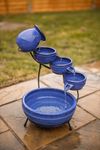 Garden Mile Ceramic Royal Blue Solar Powered Garden Water Feature with Glazed Effect - Solar Water Fountain Indoor or Outdoor Cascading Waterfall Pot for your Garden, Home or Patio Fountain 49 x 44cm