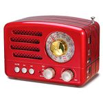 PRUNUS J-160 Portable Radio Retro, SW AM FM Radio Small with Bluetooth Speaker, Transistor radio Battery Operated,upgrade 1800mAh Rechargeable Battery,Supports TF Card/USB MP3 Player (Red)