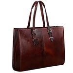 HYATT Leather Accessories Full-Grain Natural Cro Leather Ladies Handbags & Sling Shoulder Tote Bags For Women Laptop Big Size Branded Stylish. Size- L-16 X H-12.5 x W- 4.5 Inches (BROWN)