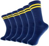 Hycome 6 Pairs Comfortable Casual Cotton Socks for Women, Girls and Students (fit women girls shoe size 5-10), Navy Blue 2 Lines, 5-10