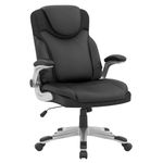 COSTWAY 350LBS Executive Office Chair, Height Adjustable PU Leather Computer Desk Chair with Rocking Backrest and Arms, Ergonomic Swivel High Back Chair for Home Office (Black, 72 x 72 x 118 cm)