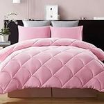 Decroom Lightweight King Comforter Set with 2 Pillow Sham - 3 Pieces Set - Quilted Down Alternative Comforter/Duvet Insert for All Season - Pink - King Size