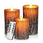 cimetech Flameless Candles Flickering Pine Bark Effect, Battery Operated Candle Lighting Pillar Fake Candles, Led Candles with Remote for Table Home Ramadan Decoration Gifts (Pine Bark)