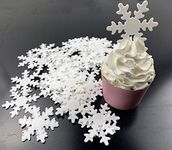 48pcs Edible Christmas Snowflakes White Cupcake Cake Toppers Decoration for Decorating Winter Frozen Theme Party