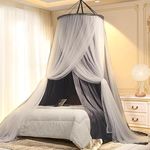 Joylife Princess Bed Canopy for Girls & Adults, Double Layer Canopy Bed Curtain, Round Dome Mosquito Net for Bed Decoration (Round Dome Dark Gray)