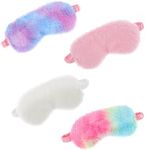 WLLHYF 4 Pcs Plush Sleeping Eye Cover Furry Sleep Masks Soft Comfortable Blindfold Rainbow Elastic Faux Fur Eye Shade for Adults Kids Travel Nap Sleeping (Rainbow Color+Solid Color)