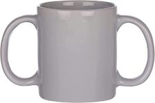 HEALTHANDWEALTH Dual Handle Ceramic Mug | Two Handled make lifting the cup and holding it much more convenient for the elderly and disabled Drinking Mug for Secure | (350 Ml), Grey Color