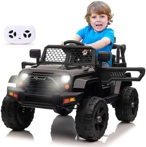 Coche electrico para niños, Vehículo eléctrico a batería de 12V, RC 2,4 G mando a Distancia, 12 V, con Luces LED, música, claxon y Faros, Jeep Auto, para niños a Partir de 3 años (Negro)