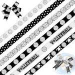 Threetols 6 Rolls 18 Yards Volleyball Ribbons, 3/8" Black White Dot Grosgrain Ribbons Sport Star Ball Ribbons Wrapping Craft Ribbons for Sport Team Decoration and Theme Party Decorations