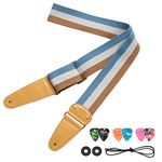 LEKATO Guitar Strap, Electric Acoustic Guitar Strap Cotton Guitar Straps with Leather Ends Adjustable Guitar Shoulder Belt (blue)