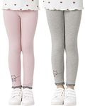 Adorel Girls Leggings Cotton Full Length Pants Pack of 2 Grey, Pink Cat Embroidery 8 Years (Manufacturer Size: 140)