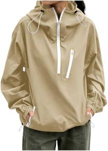VOGFFR Womens Rain Coat,Lightweight Rain Jacket Women Half Zip Windbreaker Zipper Pocket Long Sleeve Jackets Hiking Raincoat with Hood