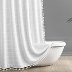 Awellife White Boho Farmhouse Shower Curtain with Tassels, Shabby Chic Cute Cottagecore Bathroom Decor Thick Waffle Weave Textured Fabric Shower Curtain Set with Hooks (72" L x 36" W)