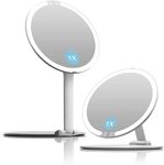 Auxmir Rechargeable Travel Makeup Mirror with Lights, Portable Folding Mirror with 3 Color Lighting, Travel Makeup Mirror with 72 LEDs, Touch Dimming, Ultraslim & Lightweight Vanity Mirror