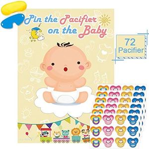 Hxezoc Pin The Pacifier On The Baby Game Large Baby Poster Games For Baby Shower Party Kids Birthday Party Supplies - 72 Pacifier Stickers